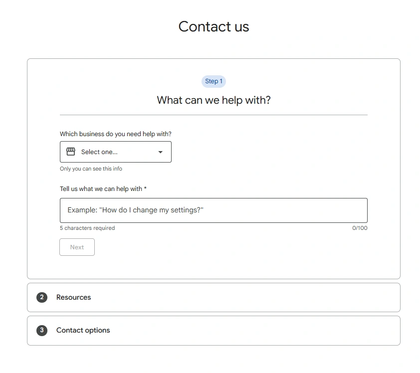 google business profile help contact us form