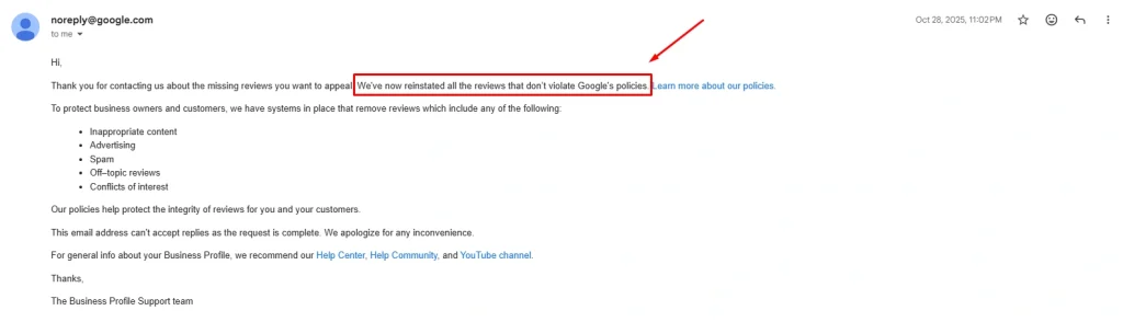 googles final reply on recovering disappeared review